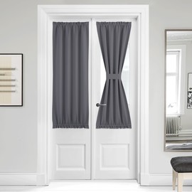NICETOWN Classroom Door Curtain for Entry, Half Window Short French Door Curtains for Bedroom Nursery, Thermal Insulated Blackout Cover for Narrow Window, 1 Panel, 36" Wide x 50" Long, Grey