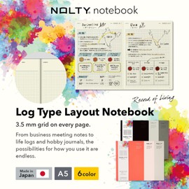 NOLTY Notebook, A5 Log Type, 3.5mm Grid, 176 Pages, Made in Japan, Black, NTBNT1201