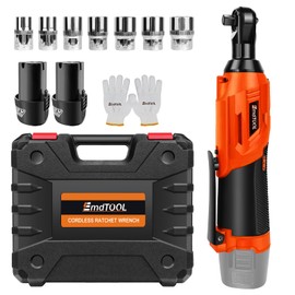 Mini Cordless Ratchet Wrench Set 40N.m 3/8" 12V Power Electric Ratchet with 2-Pack 1500mAh Batteries and Charger Lightweight Rechargeable Ratchet Wrench Kit 7PCS Sockets ＆ LED Working Light, Orange