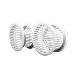 4 x 43mm Overflow Round Ventilation Grilles - Plastic Air Vent Grille Plug - Door Furniture Straight Shutters – Available in White, Brown, Beige. (White)