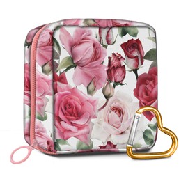 ADQWIOVL Travel Makeup Bag, Cute Cosmetic Bag Toiletry Bag for Women, Mini Make Up Pouches, Purse Cosmetic Organizer Cute Pink Flowers