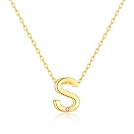 Philip Jones Gold Plated Initial Necklace Letter S Created with Zircondia® Crystals