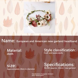 PMELCXD Wedding Floral Headband Women Flower Head Wreath Bridesmaid Bridal Flowers Girls Hair Accessories (White red)