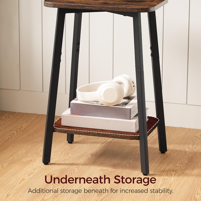 MAHANCRIS Side Table, Small Rectangular End Table with Storage Shelf,