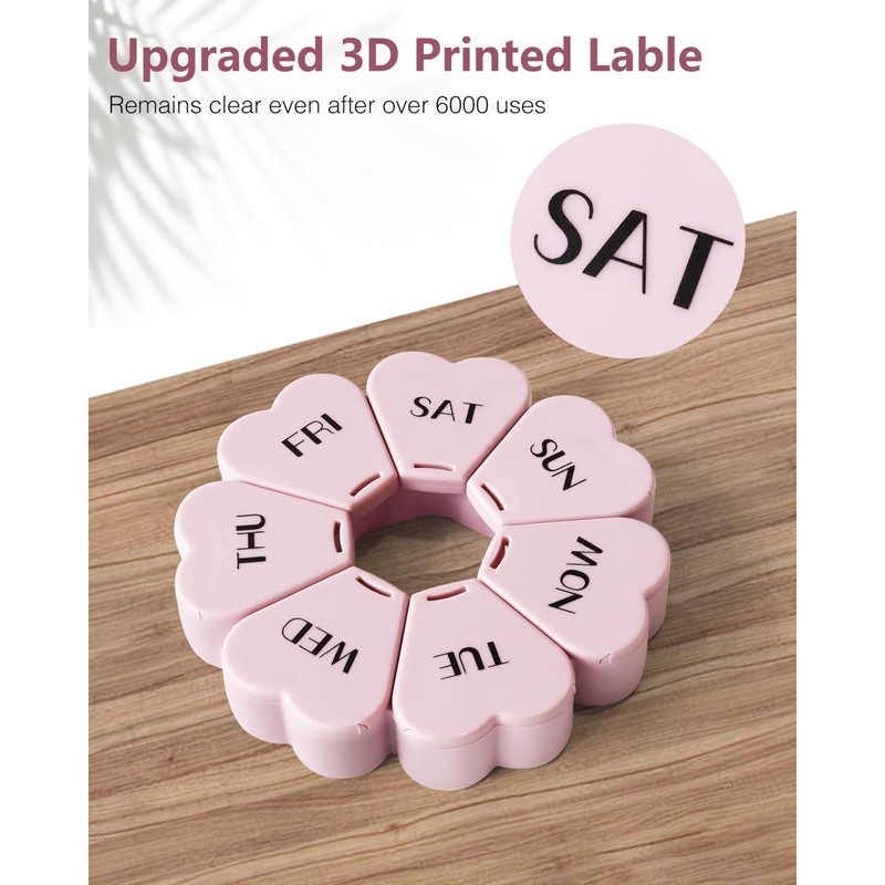 FHORAIN Weekly Pill Organiser, Cute, 7 Day, Large Compartments, Portable