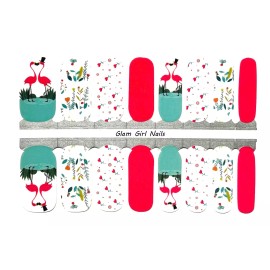 Glam Girl Nails Flamingo Valentine's Day Nail Polish Strips / Nail Wraps / Nail Stickers