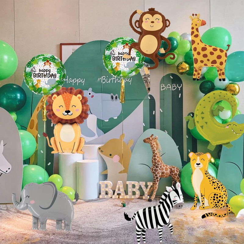 Catelves Safari Animals Foil Balloons, 9 Pieces for Jungle Birthday