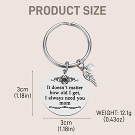 HUASANG Mom Keychain from Daughter Son Stainless Steel Engraved Pearl Leaf Keyring, Mother's Day Birthday Christmas Thanksgiving Gift for Mom