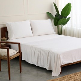 Weddingly 100% Certified Bamboo Twin Sheet Set| derived from Organic Viscose|Sateen Weave/High Cover Ratio 0.75|4 Piece Set|Gentle to Skin and Cooling|(White)