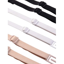 Quesuc Pack of 6 Women's Elastic Bra Strap Clips Adjustable Non-Slip Bra Strap Holder, Black, Flesh-Coloured and White, White