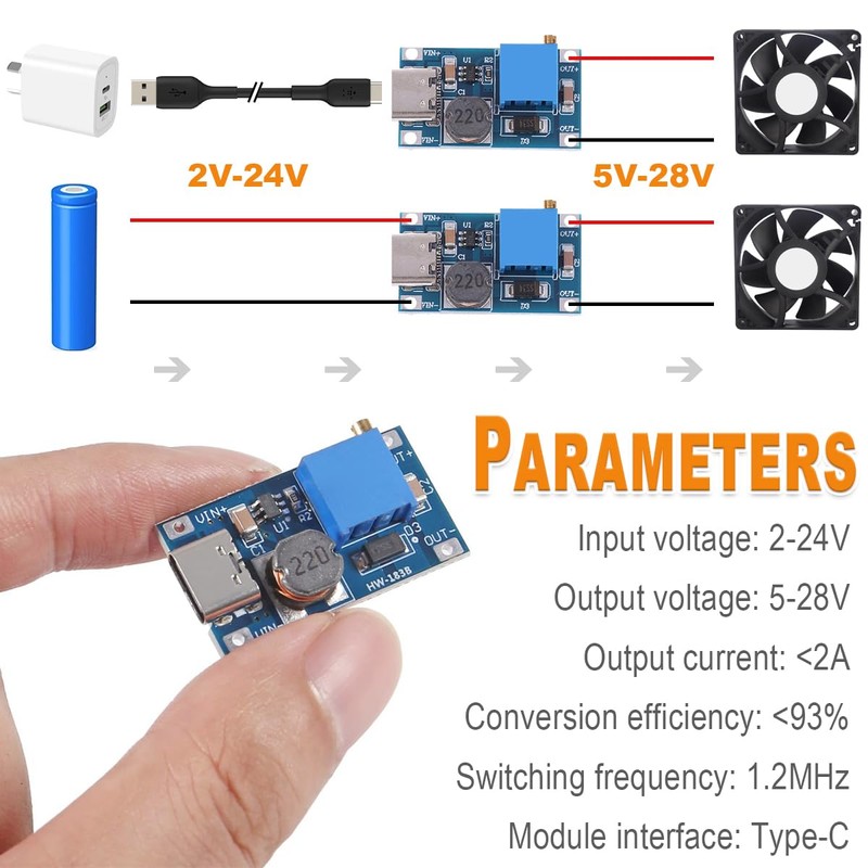 DAOKAI MT3608 Step up Converter Module 2V-24V to 5V-28V 2A