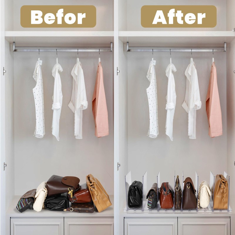 Saizamol Purse Organizer for Closet, Adjustable Acrylic Clear Handbag Storage