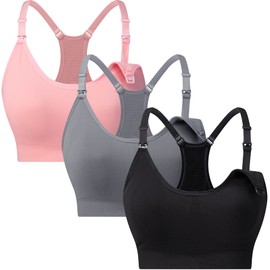 Suekaphin 3 Pack Sports Nursing Bra Full Cup for Breastfeeding,Maternity Wirefree Nursing Sports Yoga Bra,Sort ND,X-Large