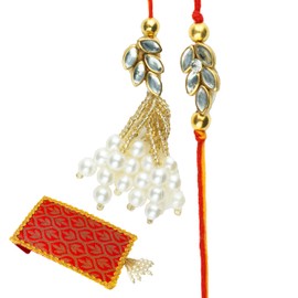 Rakhi Bhaiya Bhabhi Set of 2 Rakhi For Brother Bhabhi Rakhi Lumba set Couple Pair Rakhi Thread for Diwali Bhaidooj with Red Gift Pack Set Rakhi Bracelet for Brother Sister Indian Traditional Festival