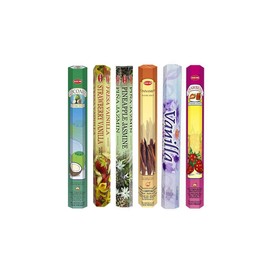 Hem Incense Sticks | 6 Boxes X 20 Sticks Each |Coconut,Strawberry Vanilla/Strawberry Jasmine, Pineapple Jasmine,Cinnamon,Vanilla & Strawberry| - Total 120 Sticks