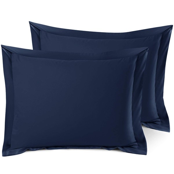 Nestl Soft Pillow Shams Set of 2 - Double Brushed Microfiber Pillow Covers - Hotel Style Premium Bed Pillow Cases, with 1.5” Decorative Flange, Queen 20"x30" - Navy