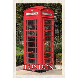 Ontrada London United Kingdom Telephone Box Wooden Sign 20 x 30 cm