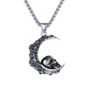 Flongo Gothic & Vintage Unisex Stainless Steel Moon Skull Pendant
