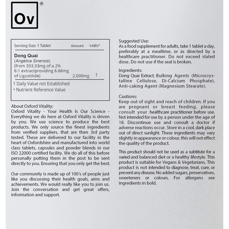 Dong Quai 2000mg Tablets | 2mg Ligustilide Content | Food