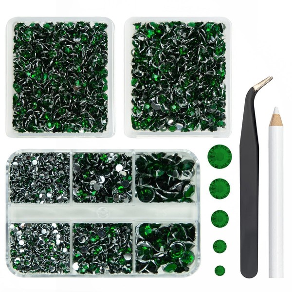 qiipii 3 Boxes 5070PCS Emerald Green Resin Crystal Rhinestones for