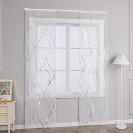SCHOAL Schiebegardinen mit Klettband Transparente Schiebevorhang 2er Set Voile Gardinenschal Fensterschal mit glänzenden Wellen Muster BxH 57x245cm Silber