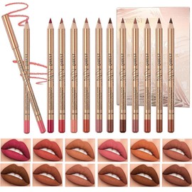 12 Colors Lip Liner Pencil Set High Pigmented Waterproof Natural Velvet Lip Makeup Soft Pencils Long-Lasting Matte Smooth Ultra Fine Lip Liners