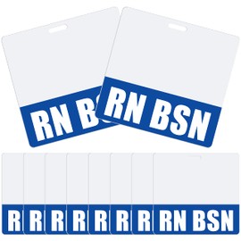 Crtiin 10 Pcs RN Badge RN BSN Badge Buddy ID Nurse Badge Tag Double Sided PVC Badge Holders Badge Tags with Blue Border for Resident Nurses, 3.4 x 3.3 Inches