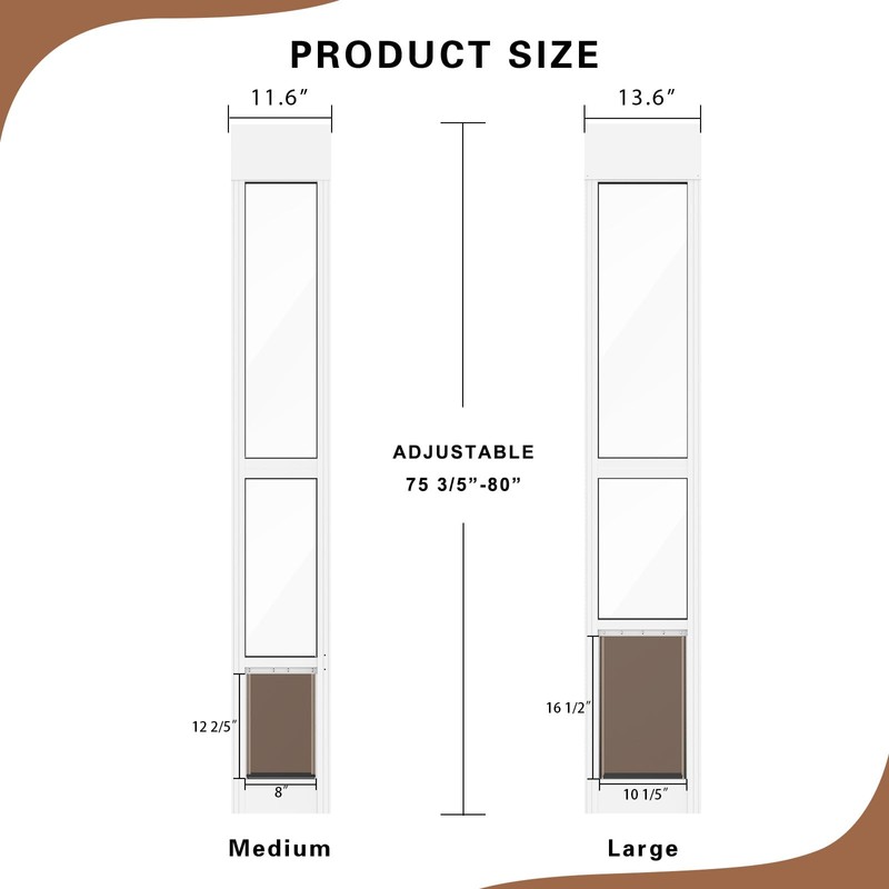 Doggy Door for Sliding Glass Doors, Adjustable Height 75 3/5"