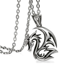 JewelryWe Classic Silver Tone Dragon Necklace Gothic Pendant Movie Stainless Steel Jewelry for Men and Women