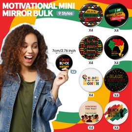 Geetery 36 Pcs Black History Month Compact Mirrors Gifts Bulk Portable Mini Pocket Mirror for Purse Travel Makeup Hand Mirror African American Independence Day Freedom Juneteenth Party Supplies