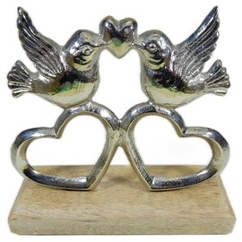 Generisch Figurine Love Bird with Heart on Wooden Base 14 x 14 x 5 cm Decorative Figure GTT J103