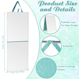 Colingmill Frameless Foldable Glitter Backstage Mirror with Handle 33.5 x 13.5 Inch Glitter Folding Hanging Mirror Rectangular for Travel Dance Bag Home Fitness Spa Gift for Dancers(Green)