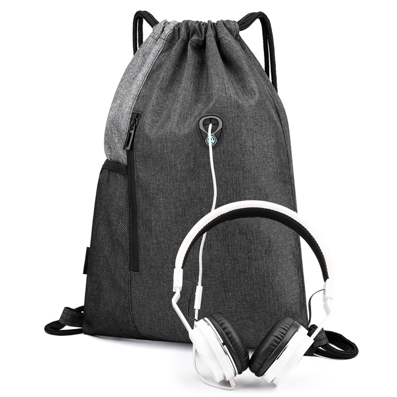 Gym Sack with Earphones Jack Drawstring Backpack Water-resistant Drawstring Bucket