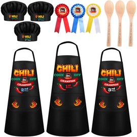 Iceyyyy 12 Pcs Chili Cook off Chef Set- Chili Cookoff Prizes 1st/ 2nd/ 3rd-Chili Cook Off Trophies Ribbons Hats Aprons Spoons for Men Women Award Decorations