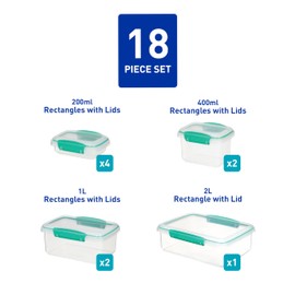 Sistema KLIP IT Food Storage Containers | Airtight & Stackable Meal Prep Containers with Lids | School Lunch Boxes & Snack Boxes | BPA-Free | 18 Count (9 Containers & Lids), Teal