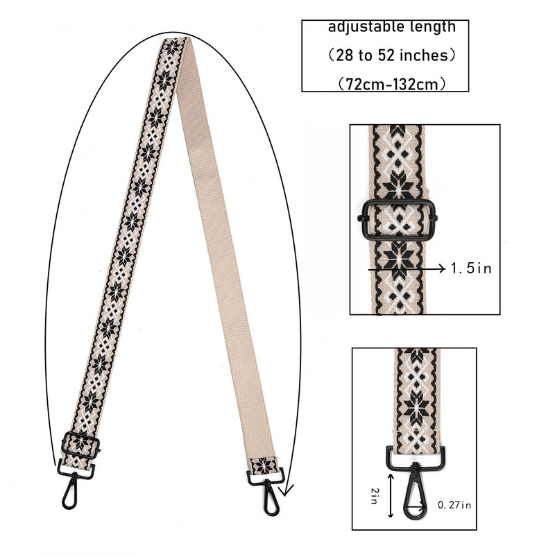 Black Hardware Purse Strap Adjustable Replacement Belts Wide Bag Straps