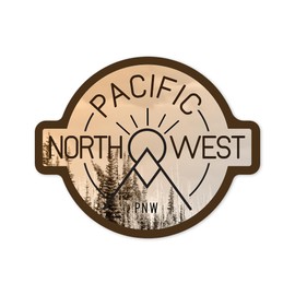 Die Cut Sticker Pacific Northwest, Badge and Forest, Vinyl Sticker 3 to 6 inches, (Waterproof Decal for Cars, Water Bottles, Laptops, Coolers), Large