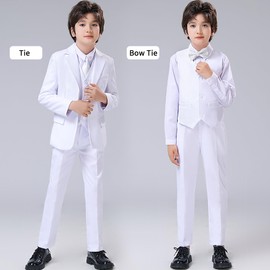 Boys White Suit for Wedding First Communion Ring Bearer Tuxedo Suits Size 7 Kids Jacket Vest and Pants Set for Big Boy Formal Wear Easter Suit Dress Shirt Tie