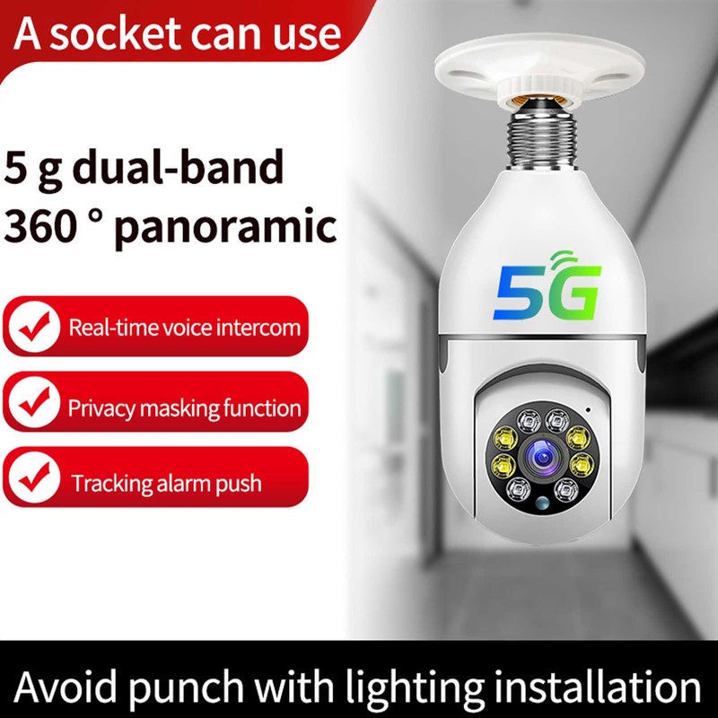 Lamp Holder Camera Wireless 360 Degree 2.4GHz and 5G WiFi