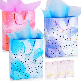 GOTFUN 3 Pcs Gift Bags, Small Gift Bag with 6 Tissue Papers, 23x18x10cm Gift Bags Set with Handle Birthday Gift Bag for Wedding Party Christmas Baby Shower Celebration Valentine's Day, 3 Colors