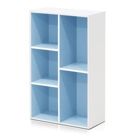 Furinno Luder Engineered Wood 5-Cube Reversible Open Shelf in White/Light Blue