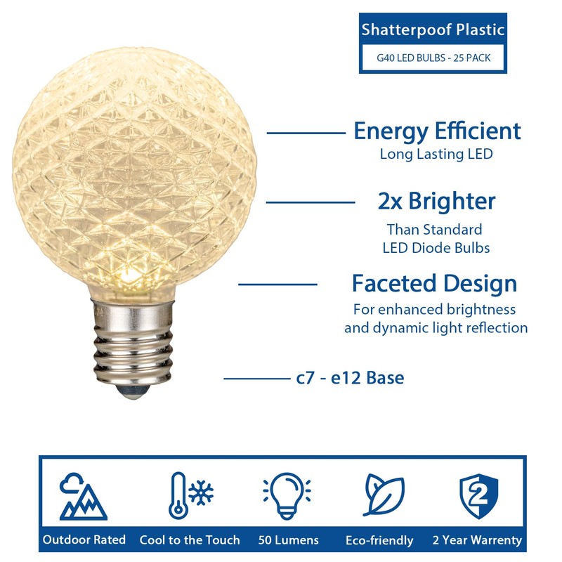 Novelty Lights 25 Pack G40 LED Replacement Bulbs, E12 LED