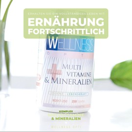 WELLNESS OPTI - Multivitamins and Minerals Complex - 250 Tablets - For Daily Wellbeing - Vitality and Nutritional Balance in One Step