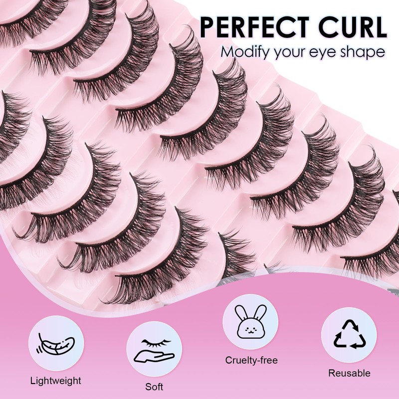 Poiuyoiu False Eyelashes 10 Pairs Russian Tape Eyelashes Natural Looking