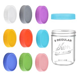 9 Pack Regular Mouth Mason Jar Lids - 70mm Colored Plastic Mason Lids with Silicone Rings for Ball, Kerr and More, Thickened & Leak-proof, Dishwasher Safe, Reusable Canning Lids