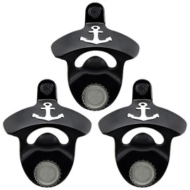 Luwanburg Nautical Magnetic Bottle Opener Wall Mounted Anchor Beer Cap Opener Post Mounted Black with White (Pack of 3)