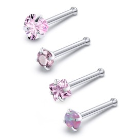 Heienngy F136 Titanium Nose Rings Studs 20G Straight Nose Stud Diamond Nose Stud Heart Nose Stud Opal Nose Stud Square Diamond Nose Stud pink nose stud 20 Gauge nose rings studs