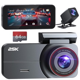 Dash Cam Front and Rear, 2.5K /1080P QHD Dual Dash Camera for Cars, Super Night Vision Dashcam, Loop Recording, 3.39” IPS, 64GB Card Included, 160° Wide Angle, Parking Mode