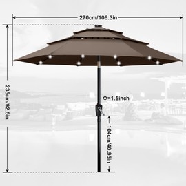 ABCCANOPY Solar Led Patio Umbrellas 3-Tiers 9FT (Brown)