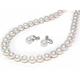 [You and My Jewelry Box] Pearl Necklace, Pearl Necklace, Earrings Set, White Color, 0.3 inch (9 mm), 17.7 inches (45 cm), Made in Japan, Gift Wrapped, Faux Pearl, Created Pearl